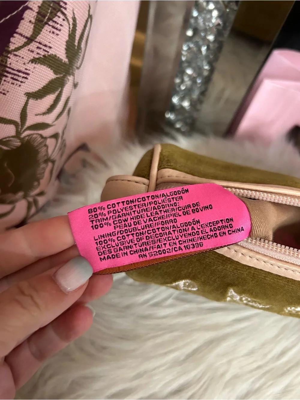 Y2K Vintage 2004 Juicy Couture Olive Green Velour Pink Leather Barrel Bag